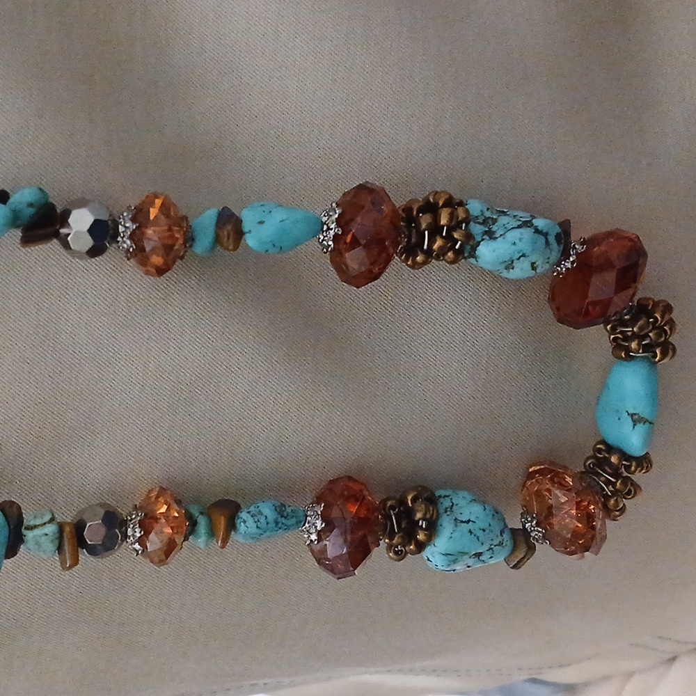 Arizona Turquoise, Multi Stone  & Bead Adj Necklace. Boho Chunky